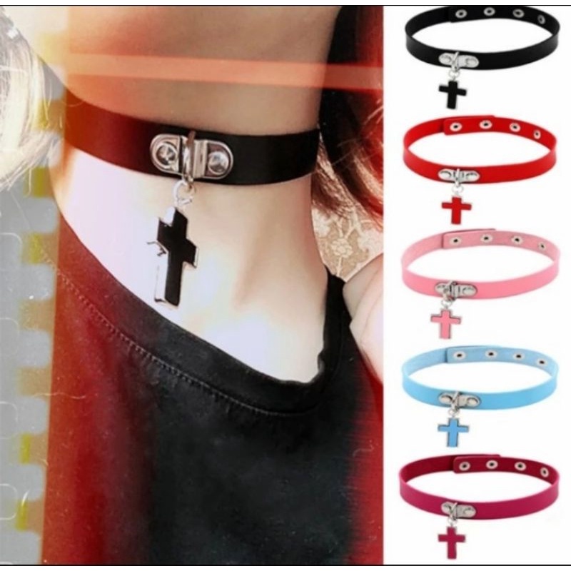 kalung choker salib / cross choker necklace