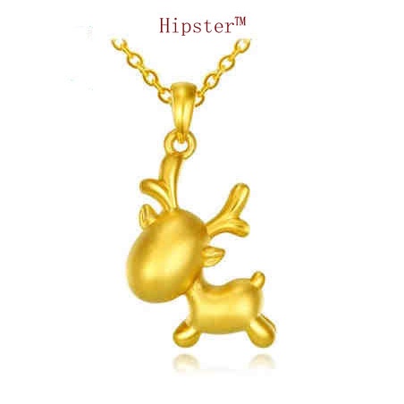 Kalung Rantai Dengan Liontin Rusa Natal 3D Warna Emas Untuk Wanita M3068