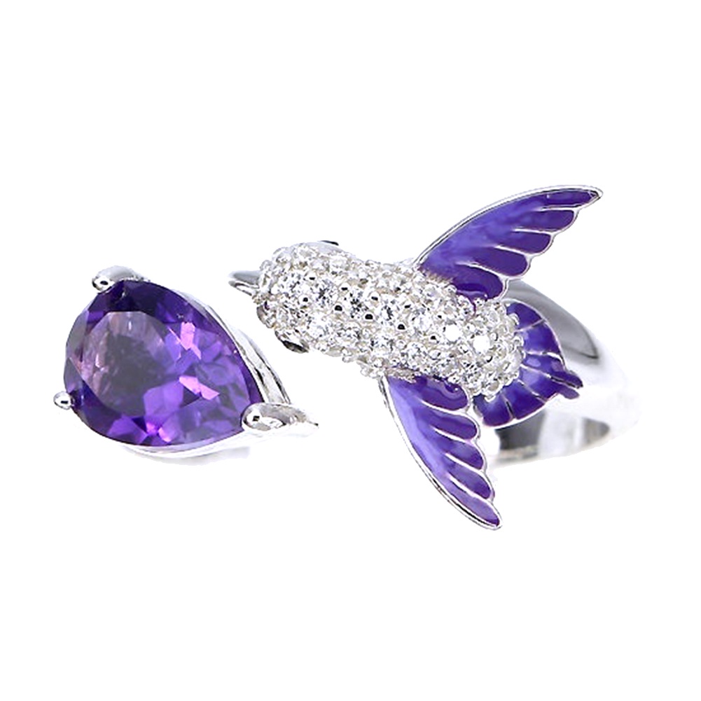 Hu Hu Hu Hu Hu Alat Bantu Pasang Kacamata♡ Cincin Wanita Model Terbuka Bentuk Tetesan Air Hias Batu Amethyst Cubic Zirconia Untuk Pernikahan