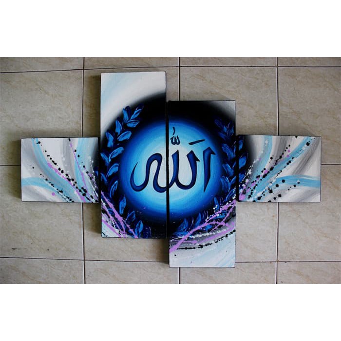Lukisan Lafal Allah Biru lukisan bali dinding kaligrafi dekorasi rumah abstrak bunga besar canvas