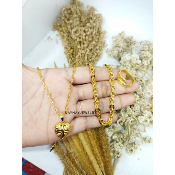 Set rantai pecah kopi 45cm 3in1 (warna mirip emas 24k)