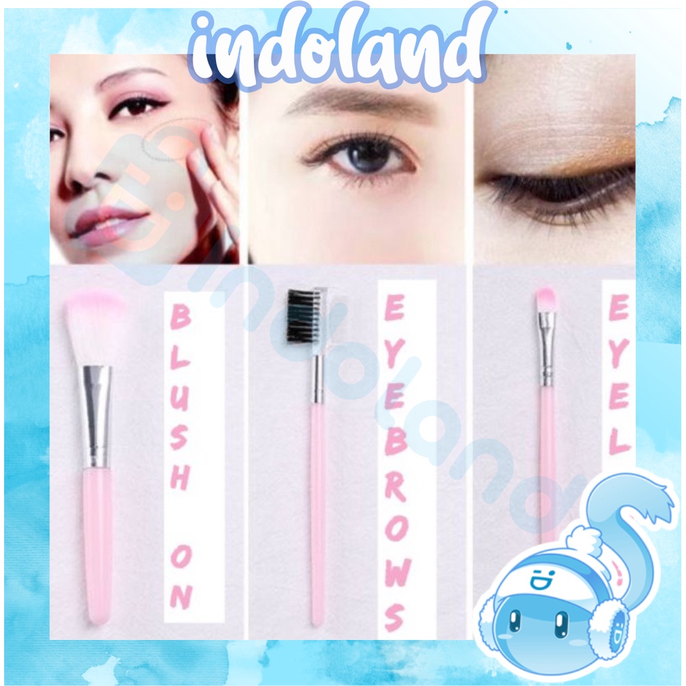 ☀ INDOLAND ☀ Set Kuas 5 in 1 Make Up Brush Kuas Makeup Eyebrow Brush Blush On Brush Eyeshadow Brush Sponge R636