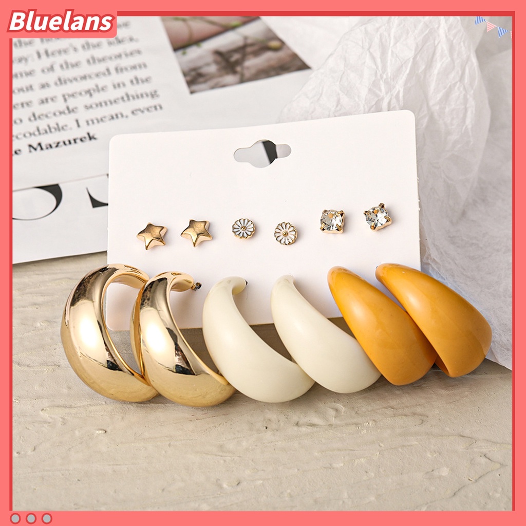 1 Set Anting Hoop Bentuk C Geometris Bahan Akrilik Untuk Harian