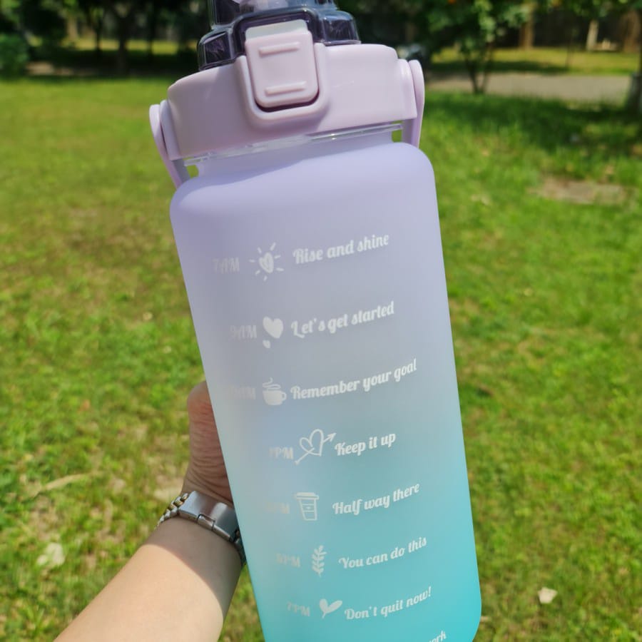 Botol Minum Motivasi dengan penanda waktu 2000 ML Minum Gradasi Sticker 2D Botol Minum Korea 2 L