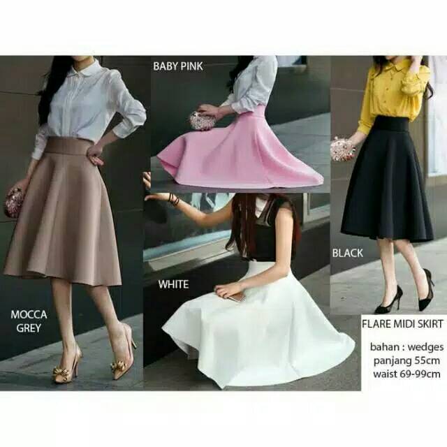 midi skirt scuba/rok payung/rok lebar