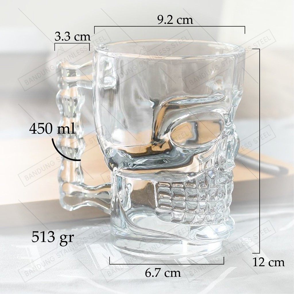 Gelas kaca 450ml tengkorak skeleton head beer bir mug