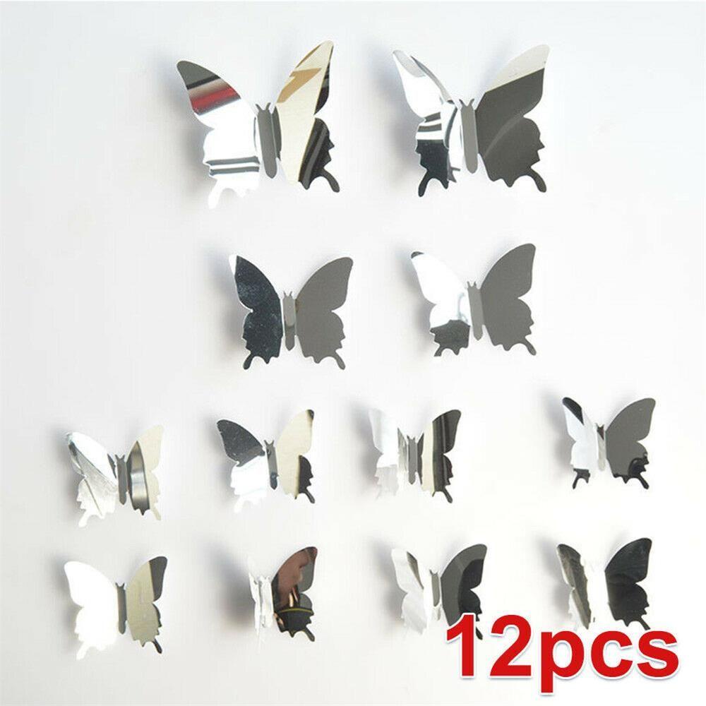 Solighter 12pcs 3D Cermin Dinding Stiker Wall Decal Populer Removable PVC Kupu Kupu