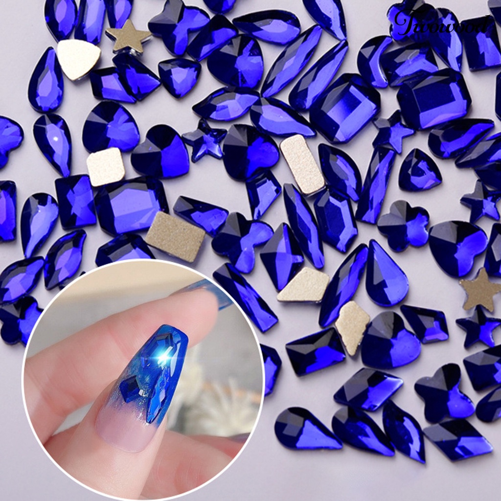 100pcs Stick Kristal Berlian Imitasi 3D Warna Biru Tua Untuk Dekorasi Nail Art