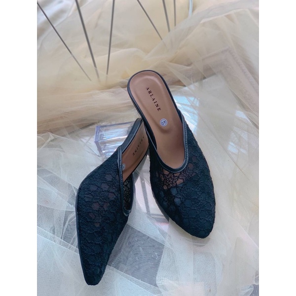TERMURAH!!!! READY STOK Heels Brukat Zara Hak Kaca 7cm/ sepatu pengantin/ sepatu brokat/ sepatu mewah/ sandal seserahan-Hak kaca 7cm Hitam