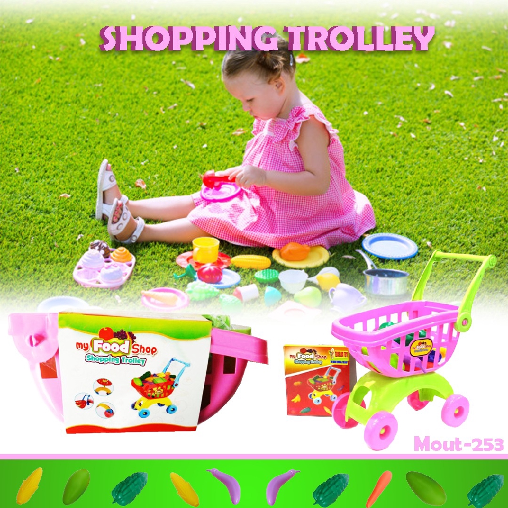 Mainan Anak Perempuan - Food Shop SHOPPING TROLLEY - Keranjang Belanja Mainan Trolley Set Sayuran