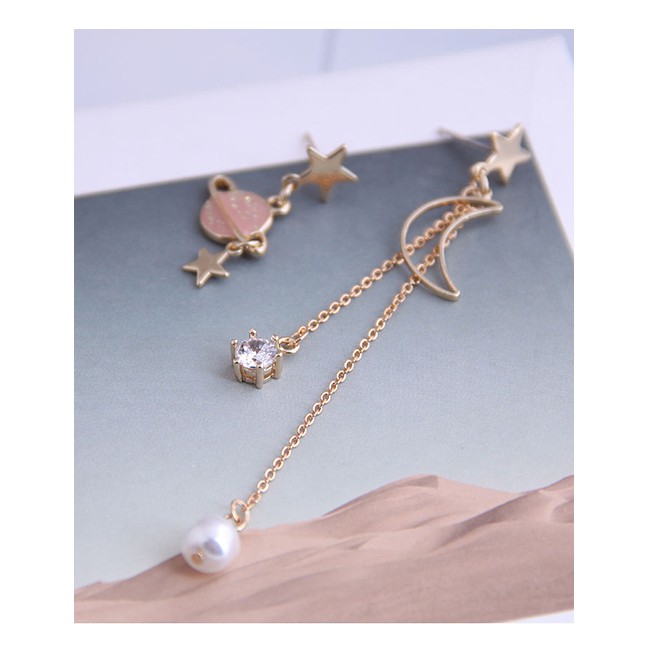 LRC Anting Tusuk Fashion Golden Star Pearl Stud A61353