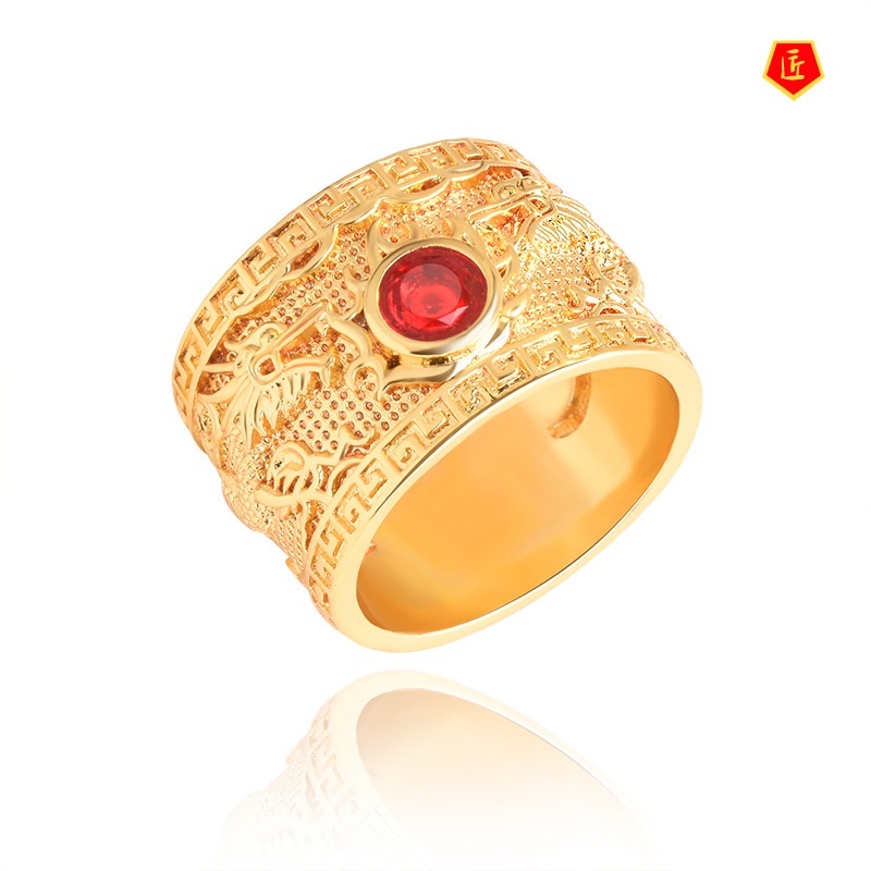 [Ready Stock]Personalized Gold Dragon Ruby Ring