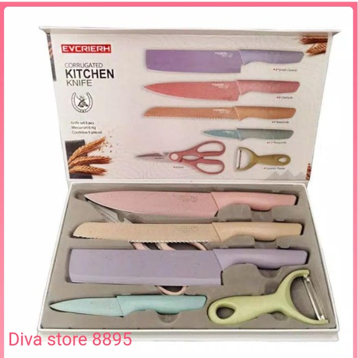 PISAU SET JERAMI pisau set jerami 6 in 1 warna warni pisau keramik anti karat pisau set gandum berkualitas