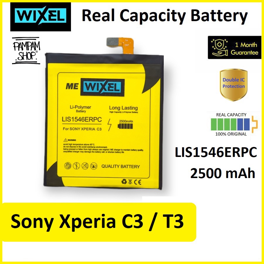 WIXEL ME Baterai Sony Xperia C3 T3 LIS1546ERPC Real Capacity Battery Original 100% Ori Batre Batrai HP Handphone