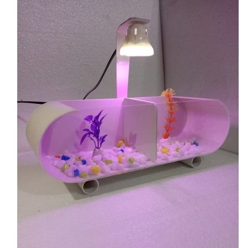 AQUARIUM MINI SOLITER AKRILIK PVC IKAN CUPANG FULLSET LAMPU LED DAN ACCESORIES