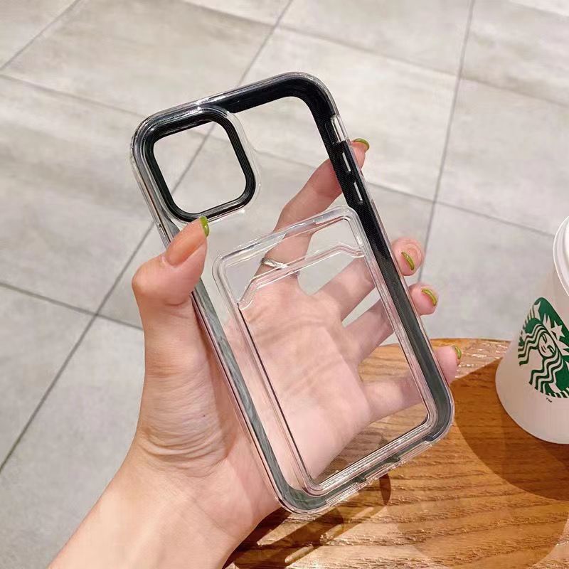 IPHONE Casing Dompet Slot Kartu TPU Transparan Untuk Iphone14 13 11 12 Pro Max 14Plus XS Max XR X Xs8 7 Soft Clear Card Holder Cover