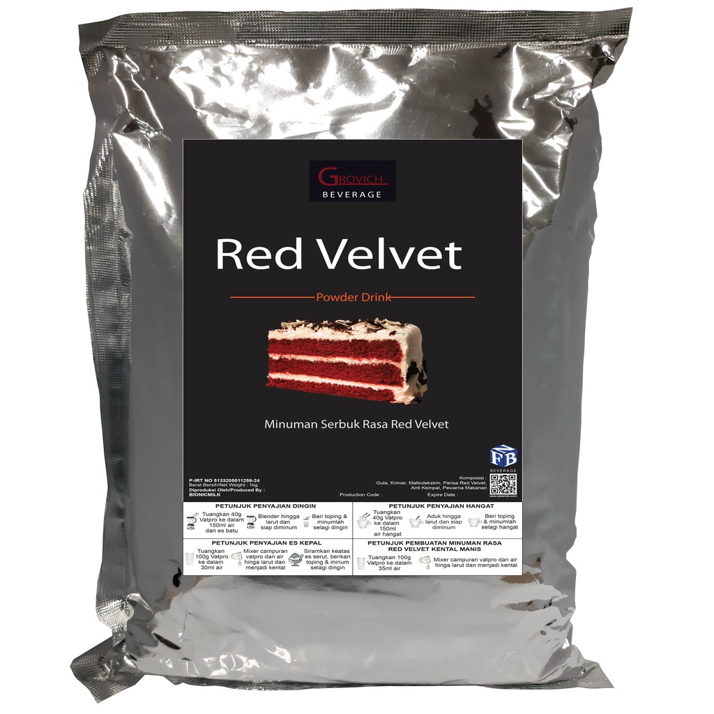 

Minuman Bubuk rasa Red Velvet (Red Velvet powder drink) GROVICH 1kg