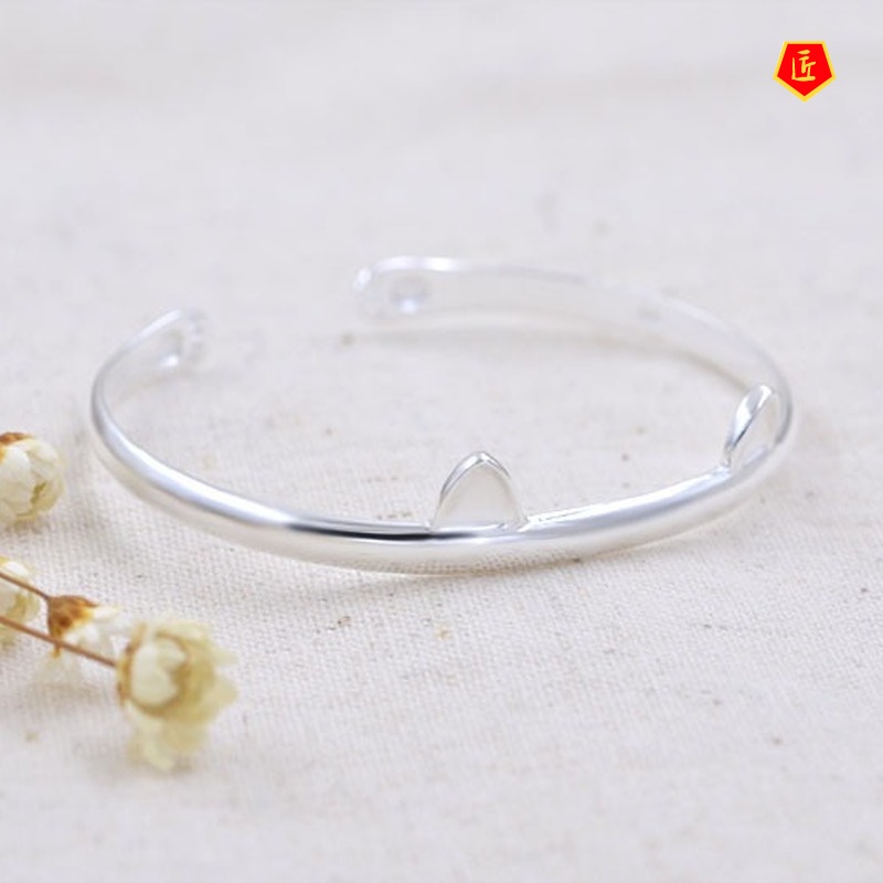 [Ready Stock]Cute Cat Ears Silver Bracelet