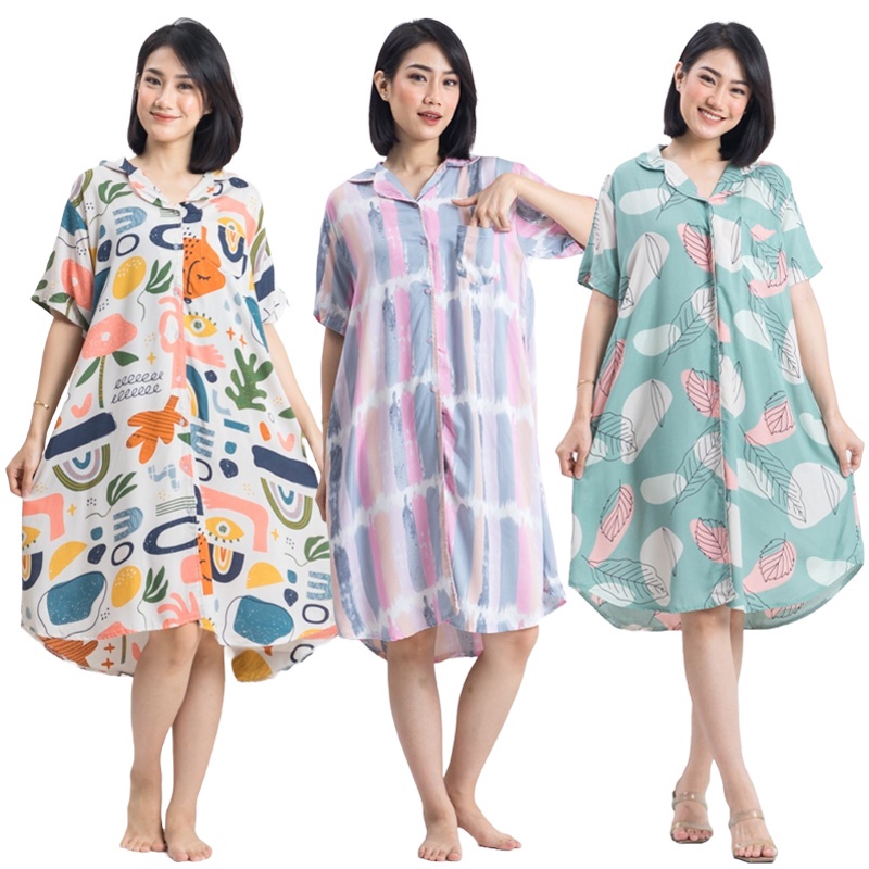 DS R DASTER KEKINIAN BAJU TIDUR WANITA DEWASA REMAJA TERUSAN BUSUI BAHAN KATUN RAYON KANCING DEPAN
