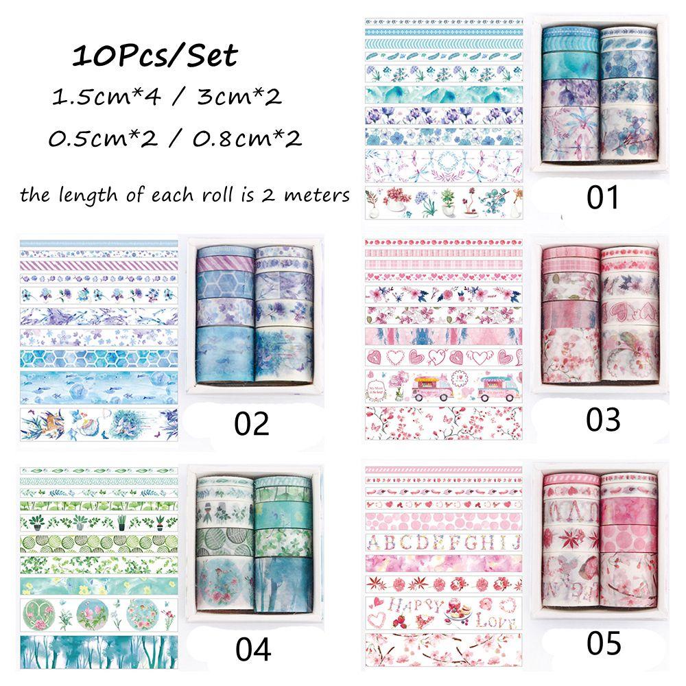 R-flower 10 Rol / Set Tape / Selotip Washi Motif Bunga Romantis Untuk Dekorasi Scrapbook