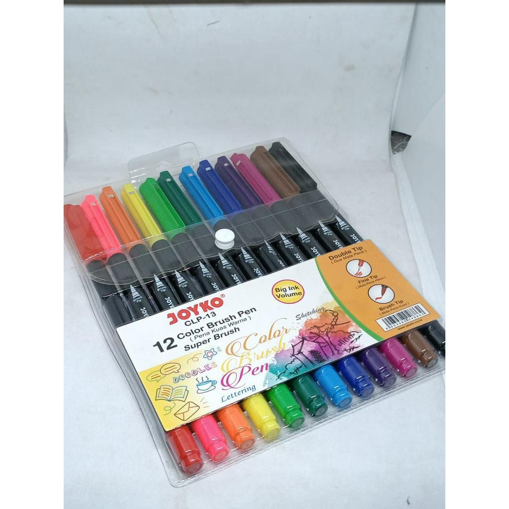 BRUSH PEN DOUBLE TIP PULPEN KUAS BERUJUNG GANDA UJUNG TAJAM 12 WARNA MEREK JOYKO CLP 13 1 PAK ISI 12 PCS