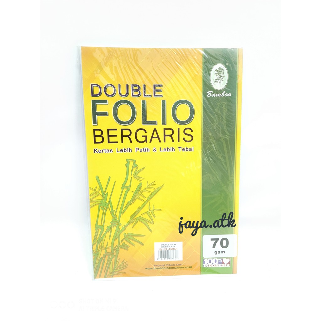 KERTAS DOUBLE FOLIO KERTAS BERGARIS FOLIO F4 70 GSM BAMBOO PER 20 LEMBAR