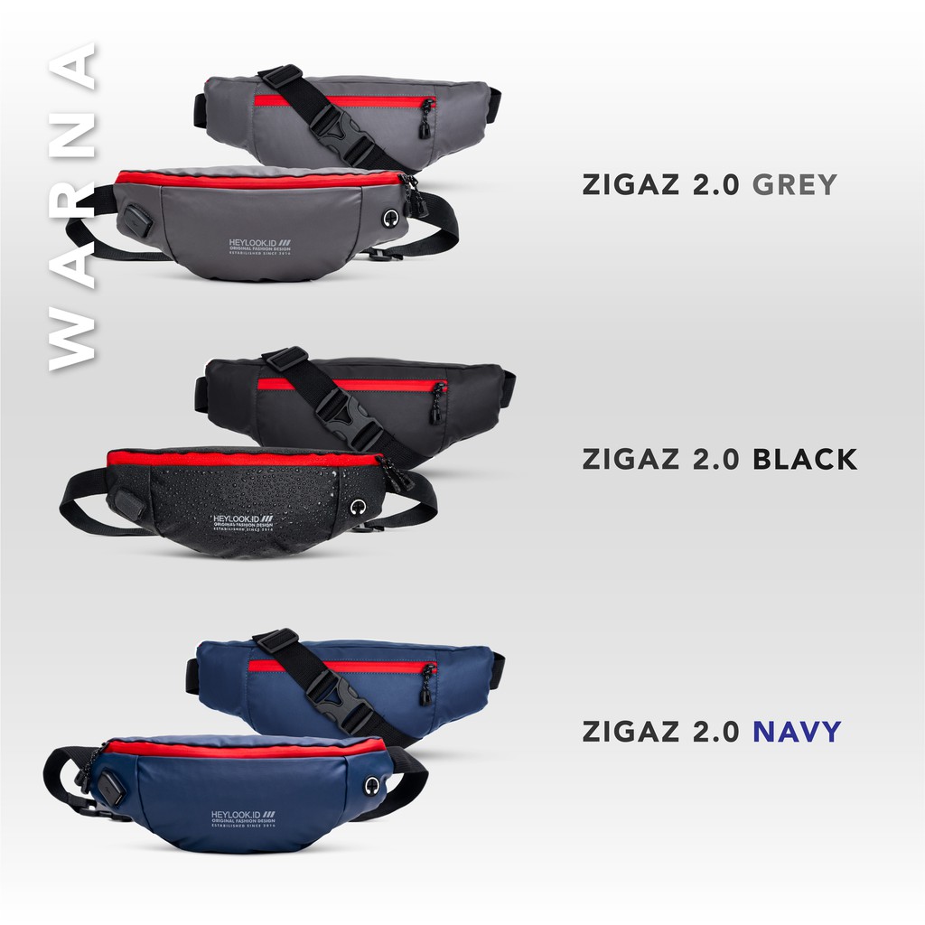 (BISA COD) -TAS SELEMPANG PRIA WAIST BAG ZIGAZ 2.0 WATERPROOF ANTI AIR HEYLOOK(FREE KEYCHAIN)