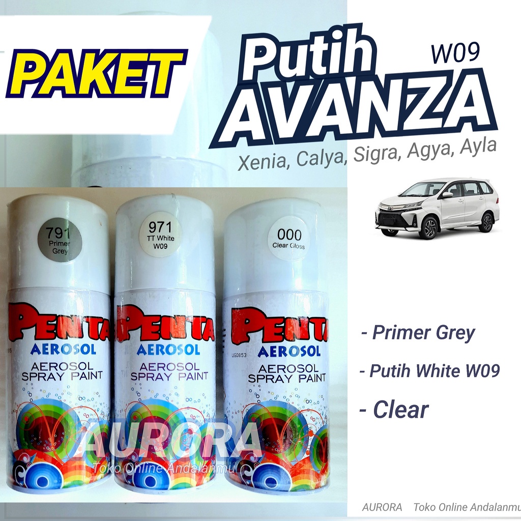 

PAKET Cat Pilox Dasaran Epoxy Primer Grey + Putih Avanza Xenia White W09 + Clear Pernis Anti Gores Mengkilap Penta Super Gloss Aerosol