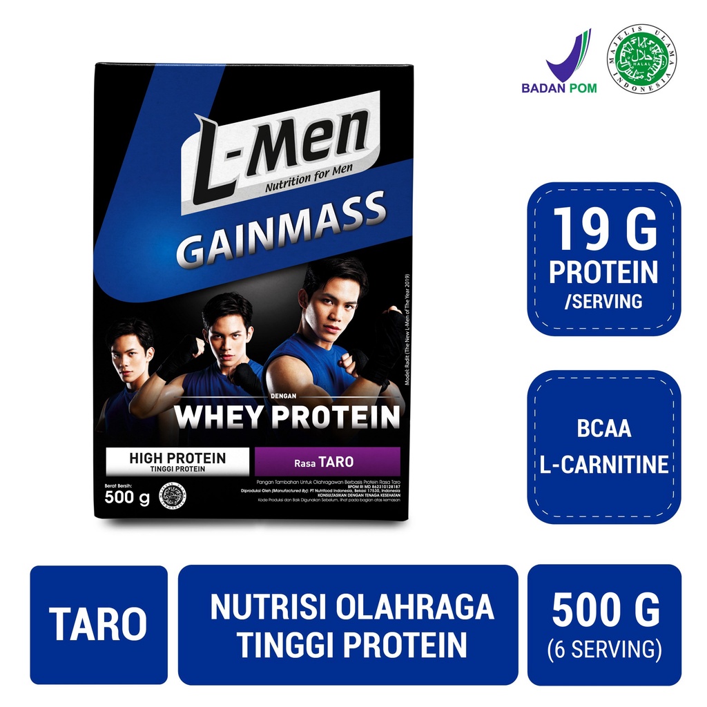 L-Men Gain Mass Taro Klepon Latte 500 gram Suplemen Penambah Massa Otot Tinggi Whey Protein