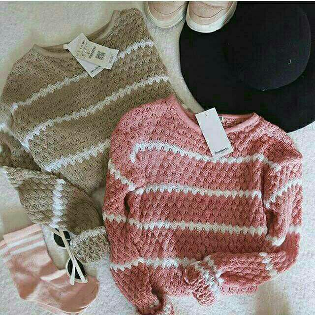 Atasan wanita Baju Rajut ZIGGY TRIBAL - Sweater Stripe ZIGGY SALUR TEBAL-CREAM
