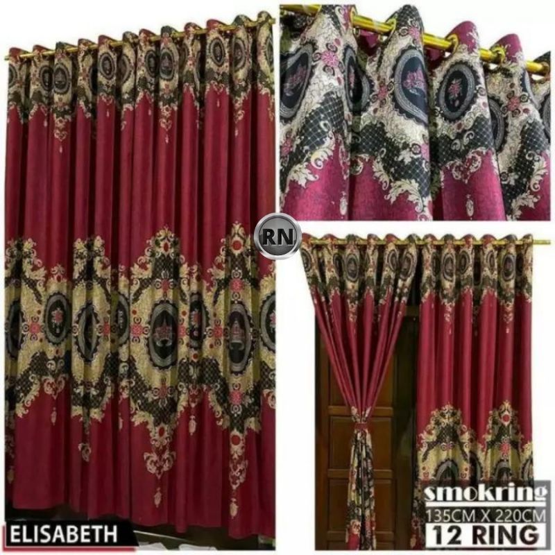 Gorden smokring/Hordeng smokrihng 12 ring motif SULTAN MAROON jendela&amp;pintu