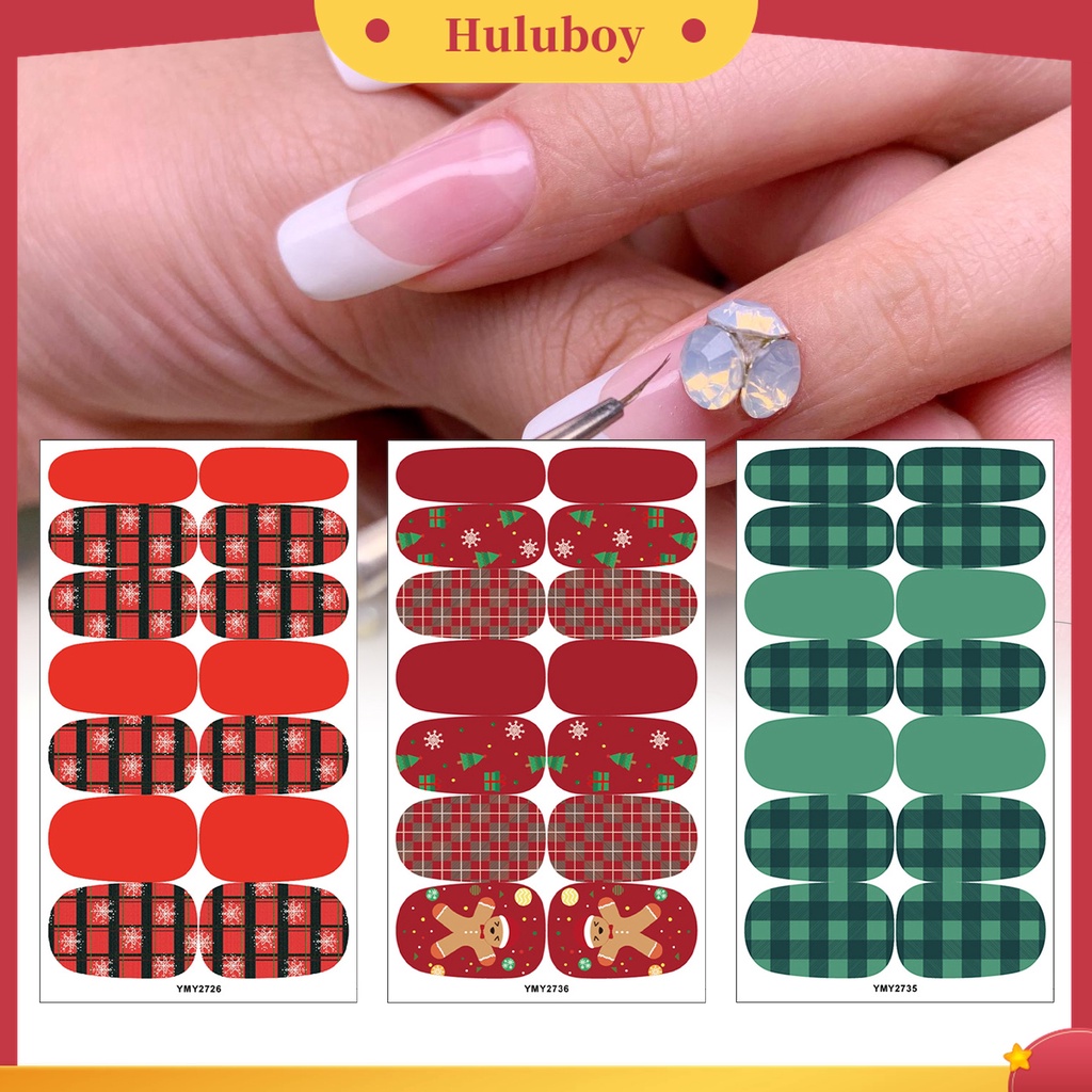 Huluboy Huluboy♡ Stiker Kuku Motif Kotak-Kotak Warna-Warni Untuk Dekorasi Natal