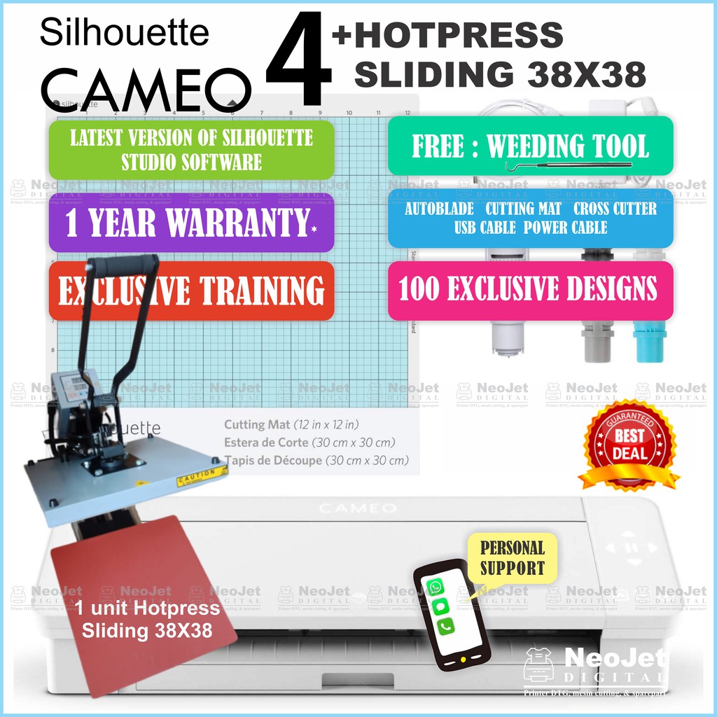 

Paket Usaha Mesin Cutting Sticker Cameo HotPress Sliding 38x38 cm Hot Press Heat Press Heatpress