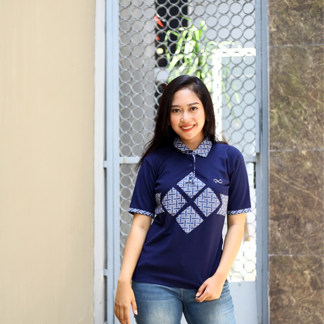 Loyal Kaos Polo Batik Navy Modern Wanita M L XL XXL