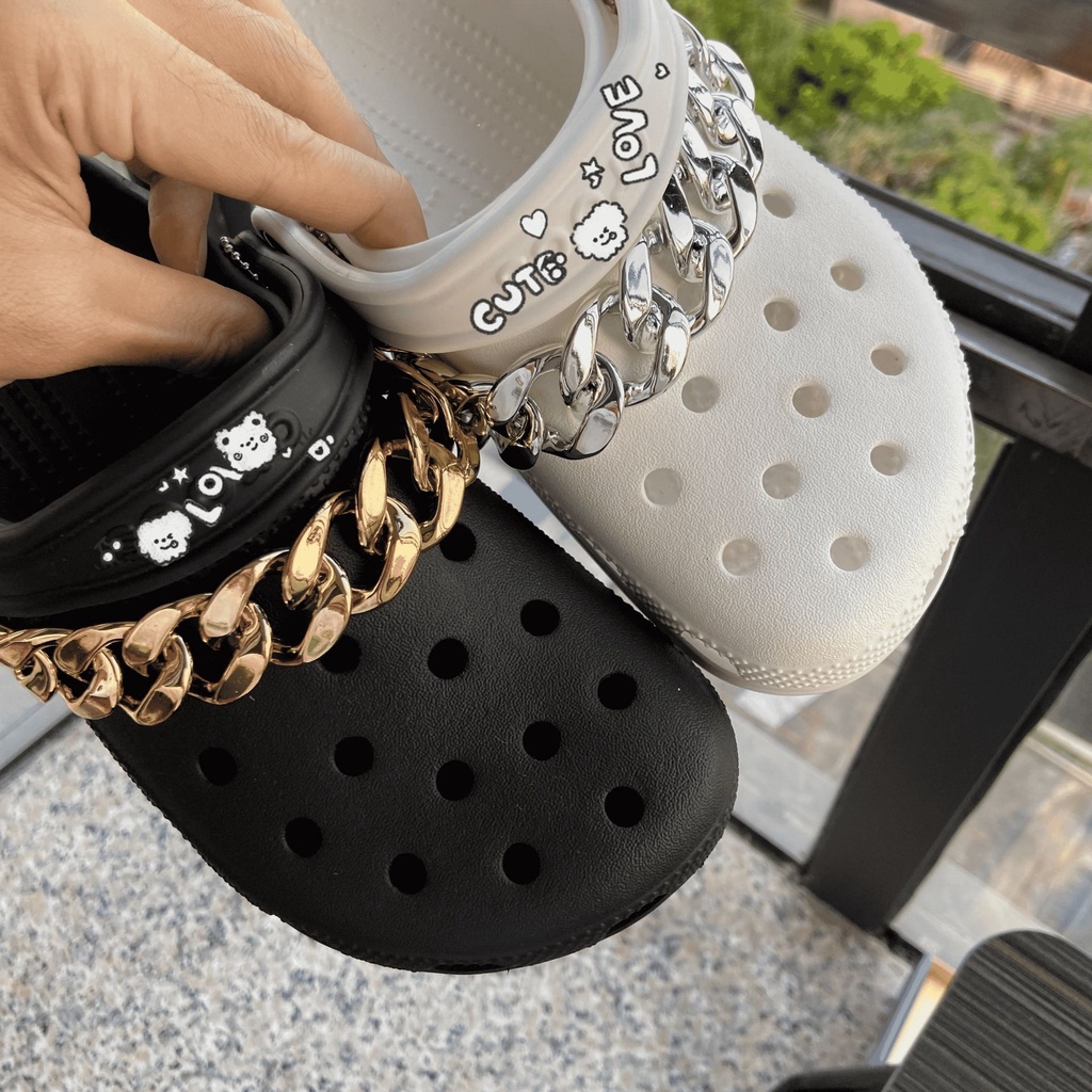 2pcs Rantai croc jibz Warna Emas Silver Untuk Dekorasi Sepatu