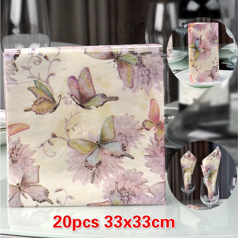 Purple Butterfly Vintage Flower Disposable Napkin Cafe Wedding Party Tissue Placemat Napkin Festival