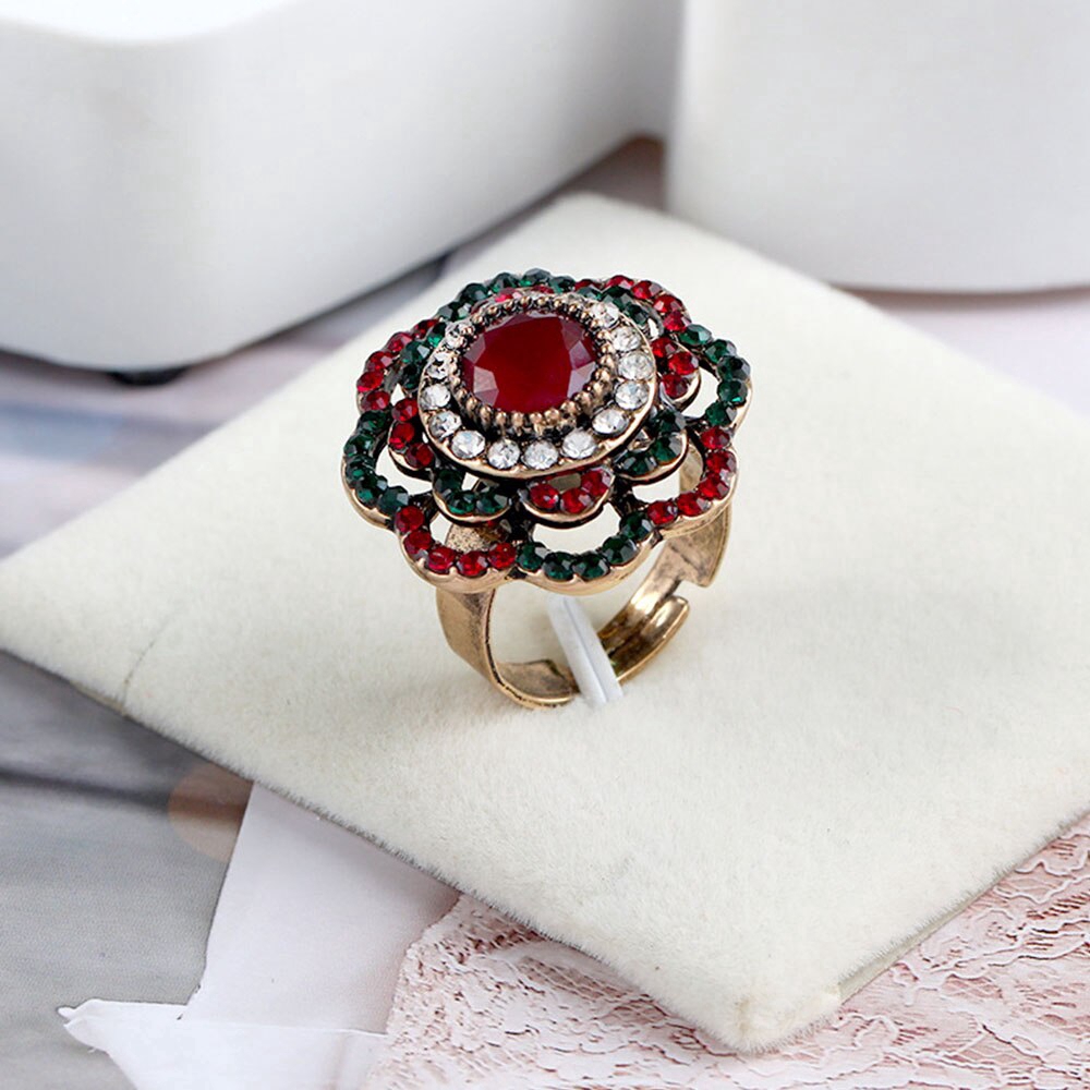 Cincin Wanita Adjustable Bentuk Bunga Warna-Warni Gaya Vintage Untuk Pernikahan