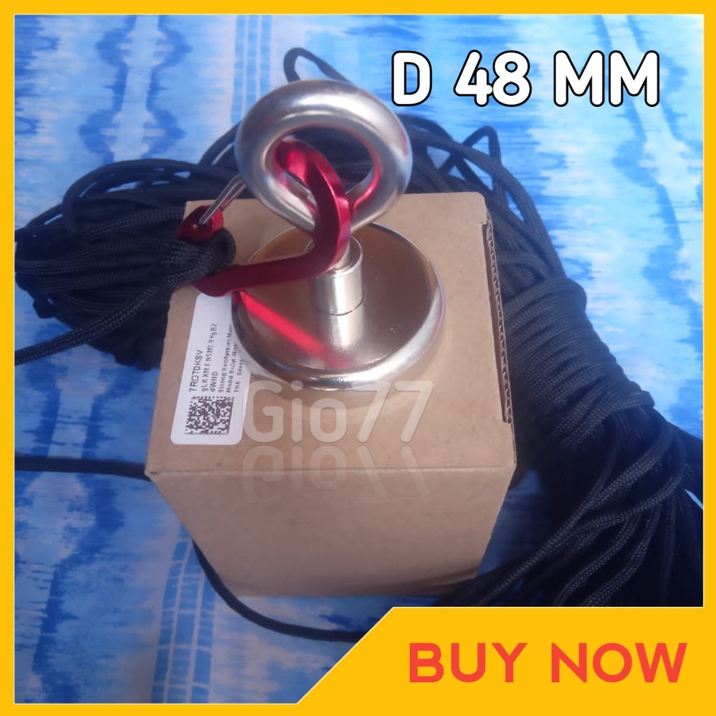 Paket Magnet Fishing D48mm Plus Tali 31 meter Magnet Mancing Pancing Metal Harta Karun di Sungai