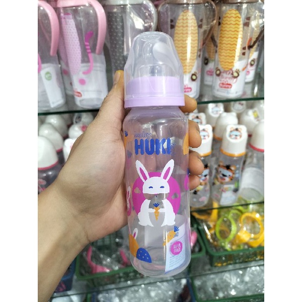 Botol Susu Huki PP Dot Gepeng 240 Ml Dot Orthodontic / Baby Huki Orthodontic Nipple Round PP Bottle