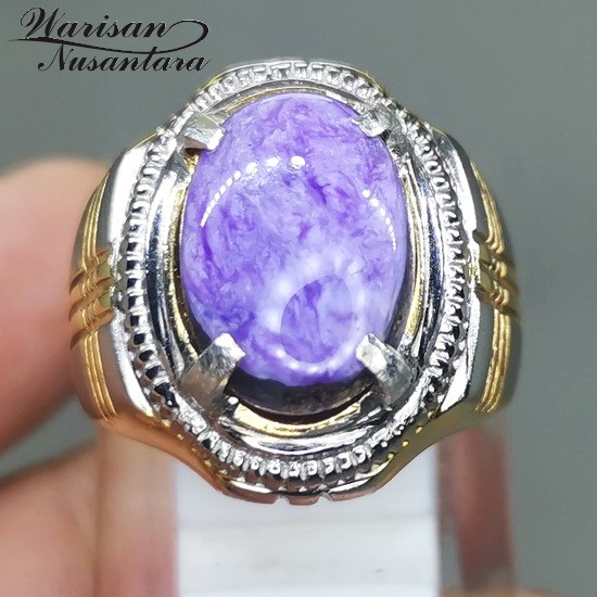 Batu Cincin Akik Natural Charoite Bulu Macan Ungu Asli