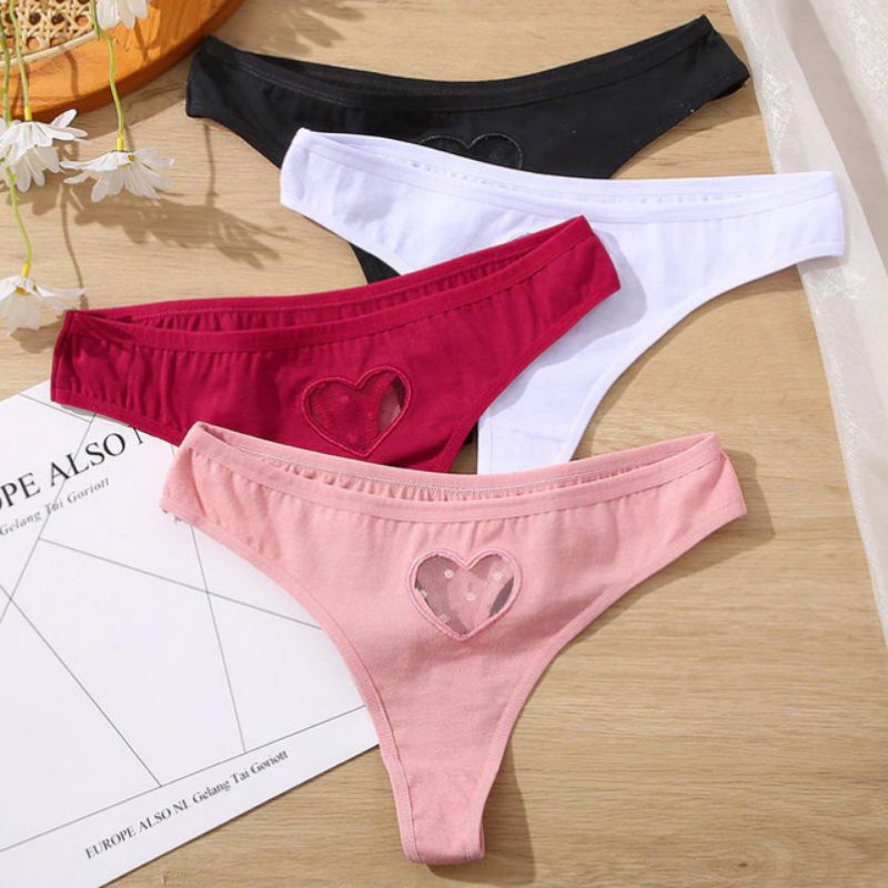FINETOO FT09 Sexy Celana Dalam Renda Hati Wanita Thong Women Heart Lace Panty Soft G-string