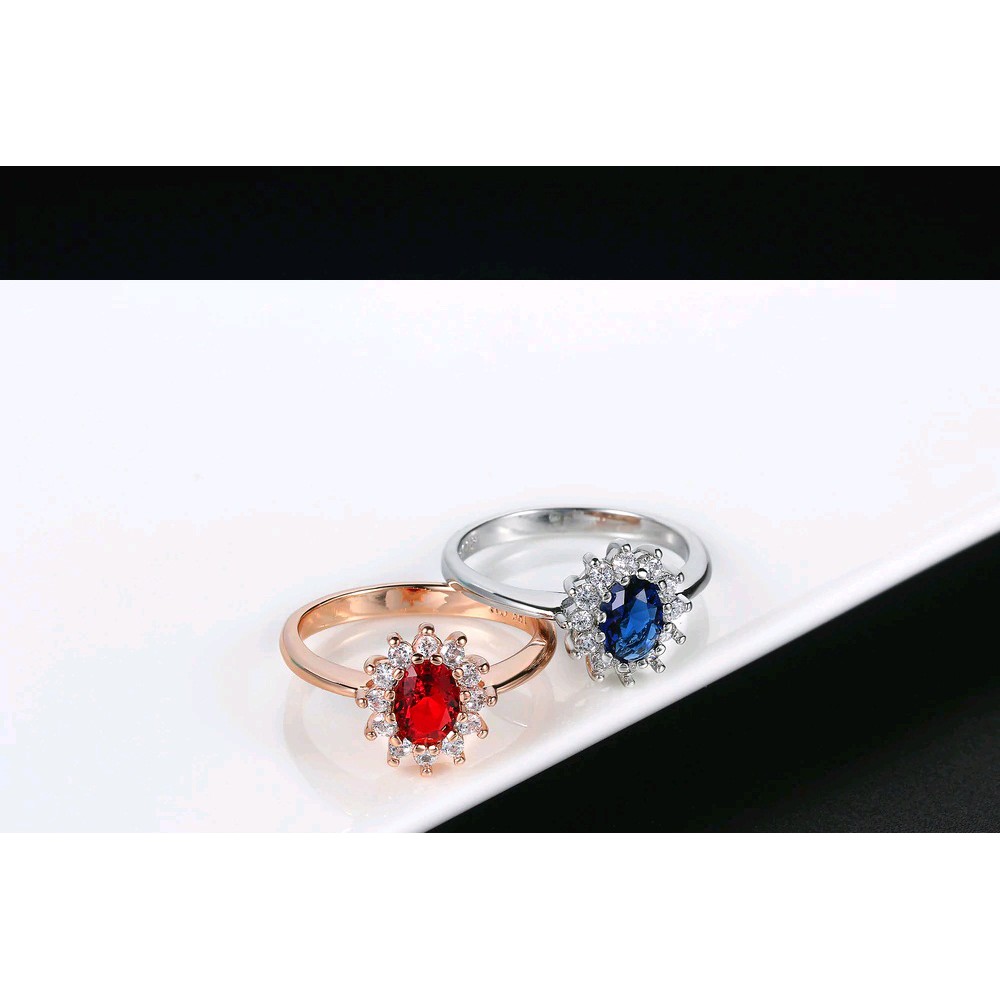 Cincin Wanita Blue Sapphire Safir Cubic Lapis Emas Putih Premium JC-001