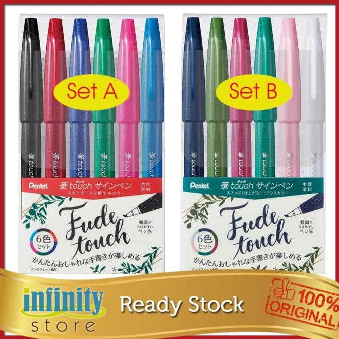 

(BISA COD) Pentel Brush FUDE Touch Sign Pen Set of 6 colors ORIGINAL JEPANG TERPERCAYA Kode 318