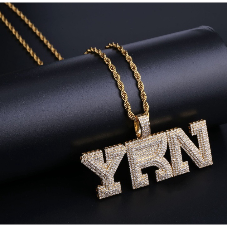 Kalung Liontin Tulisan yrn Bahan Metal Zircon Gaya Hip Hop Rock Punk