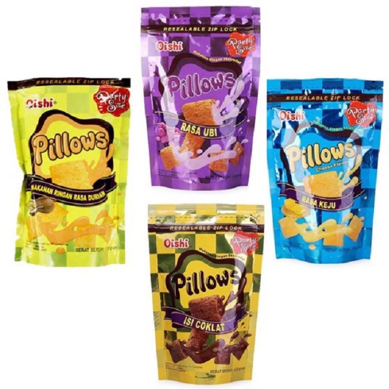 

Oishi Pillows Coklat / Ubi / Durian / Keju / Cocopandan 100gr MURAH