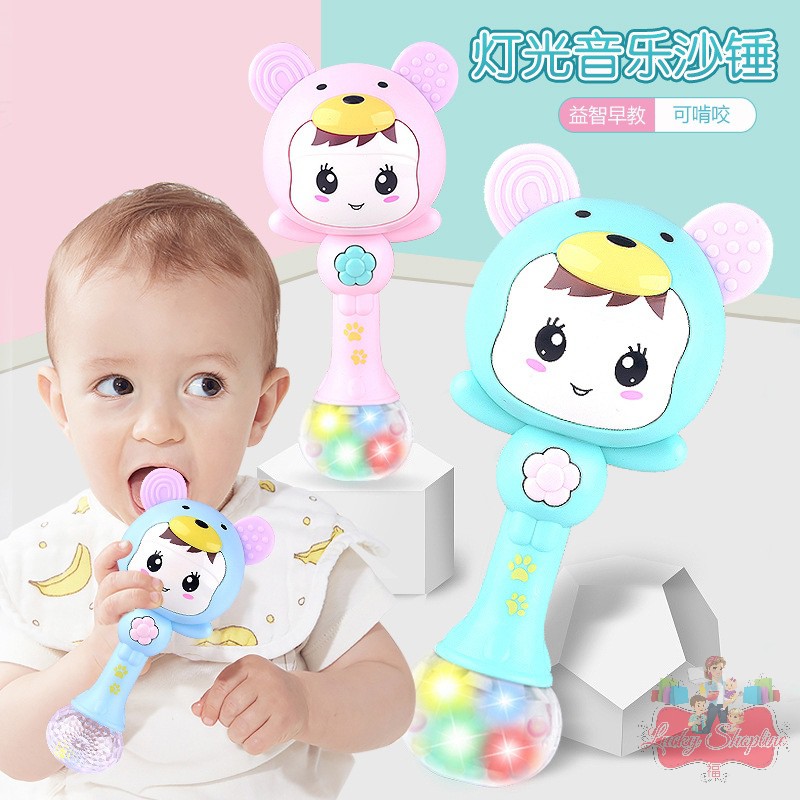 [BIG SALE] [KEMASAN BOX] Mainan Bayi Tongkat Rattle + Teether+ Musik + Lampu Kelap Kelip.