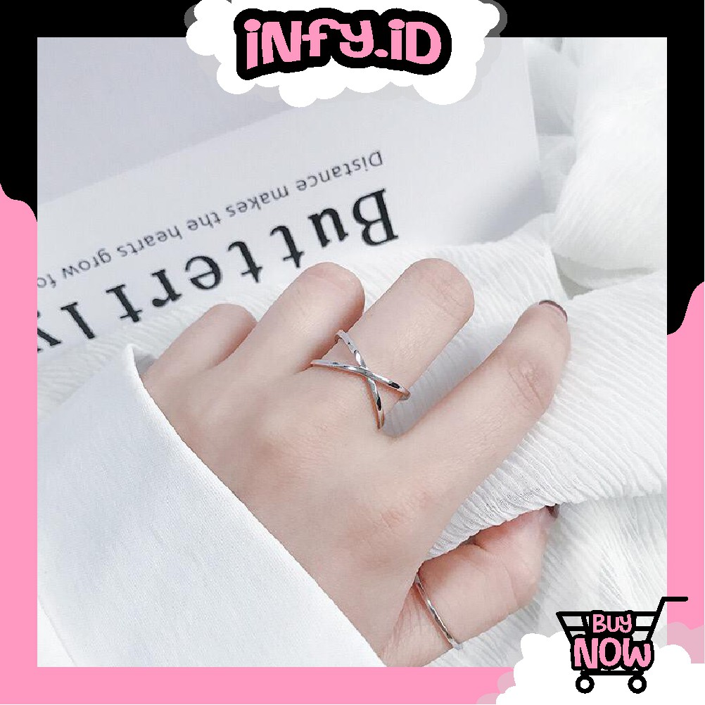 INFY - Cincin Silang Fashion Korea Perhiasan Wanita Berongga Tiga Dimensi Stainless Steel A034