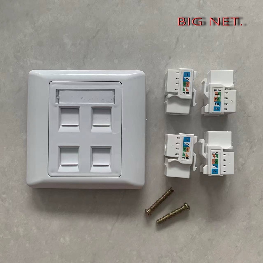 Face Plate Lan RJ45 Wall Plate 4 Ports+4pcs Modular Cat 5E or Cat 6E