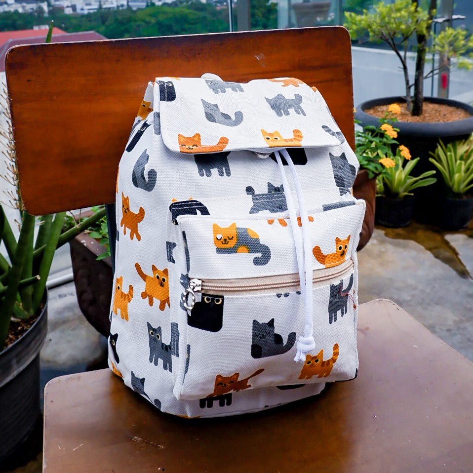 RANSEL SERUT KUCING ORANGE // taskanvasbdg - tas kanvas fashion - tas ransel wanita - tas wanita - tas lucu - cewe