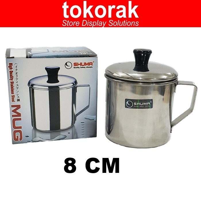 SHUMA MUG STAINLESS STEEL 8, 10 , 12 CM + TUTUP - GELAS CANGKIR TEBAL